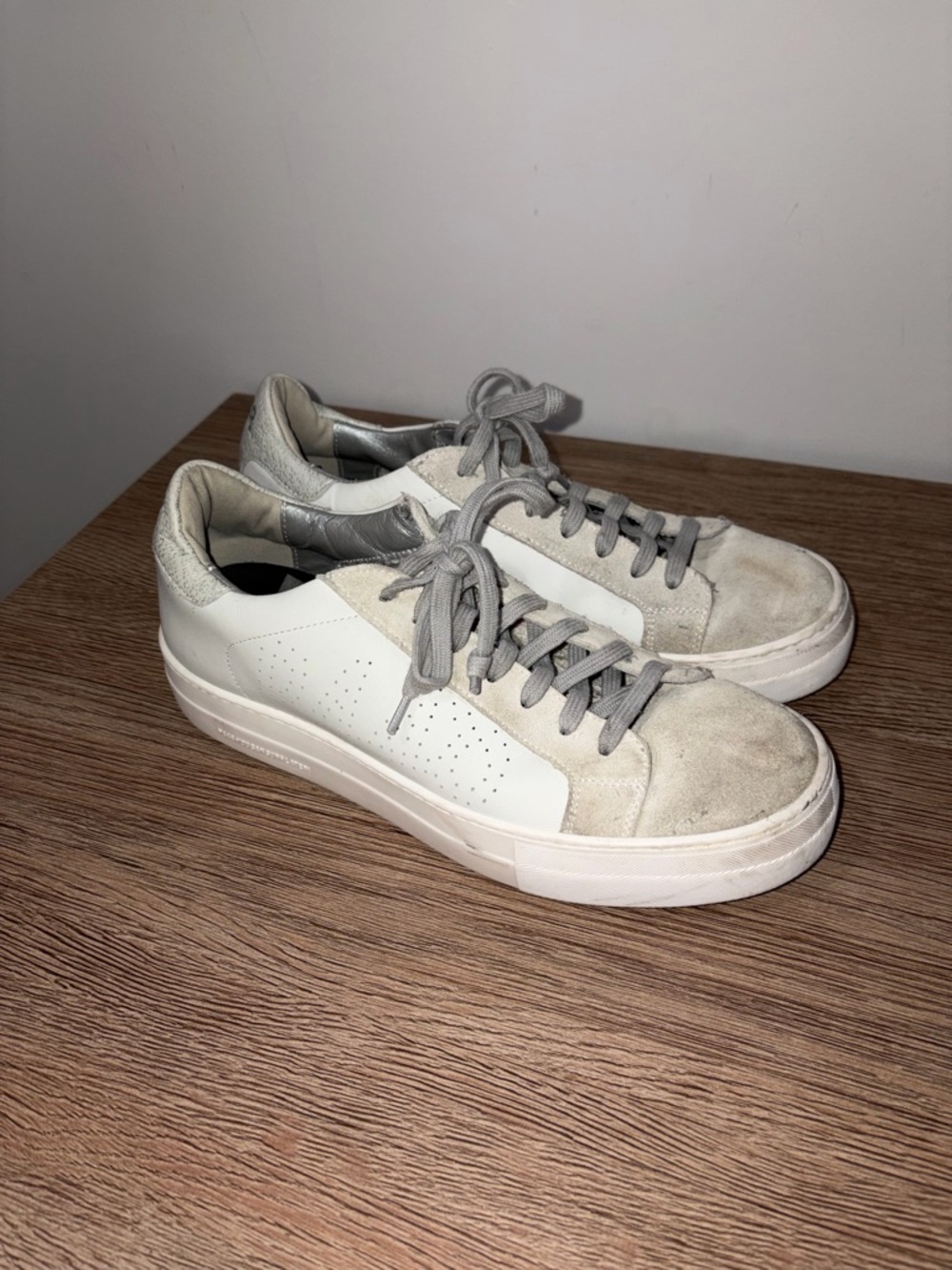 P448 Casual Low-Top Leather & Suede Sneakers - Light Gray/White